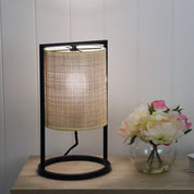 MANDALAY - Black Table Lamp with Rattan Shade