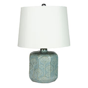 BIKKI BLUE - Embossed Ceramic Lamp with Harp Shade