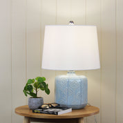 BIKKI BLUE - Embossed Ceramic Lamp with Harp Shade