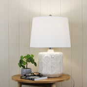 BIKKI WHITE - Embossed Ceramic Lamp with Harp Shade