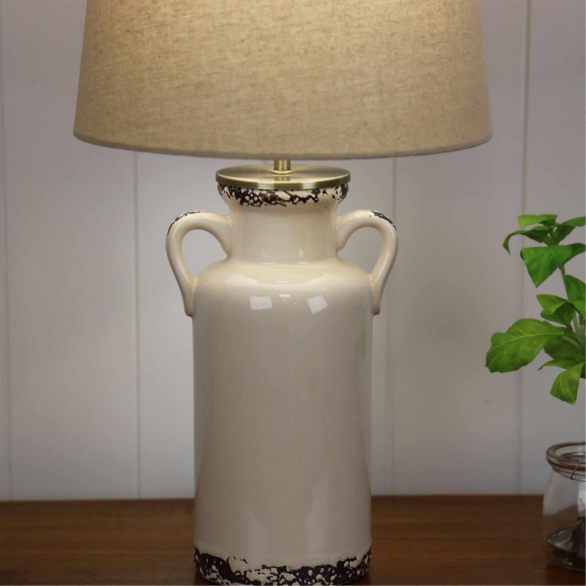 WHITBY - Distressed Ceramic Lamp with Harp Shade