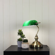 BANKERS SWITCHED ANTIQUE BRASS - Antique Brass with Green Glass Shade