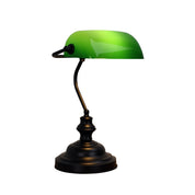 BANKERS SWITCHED BLACK - Black with Green Glass Shade