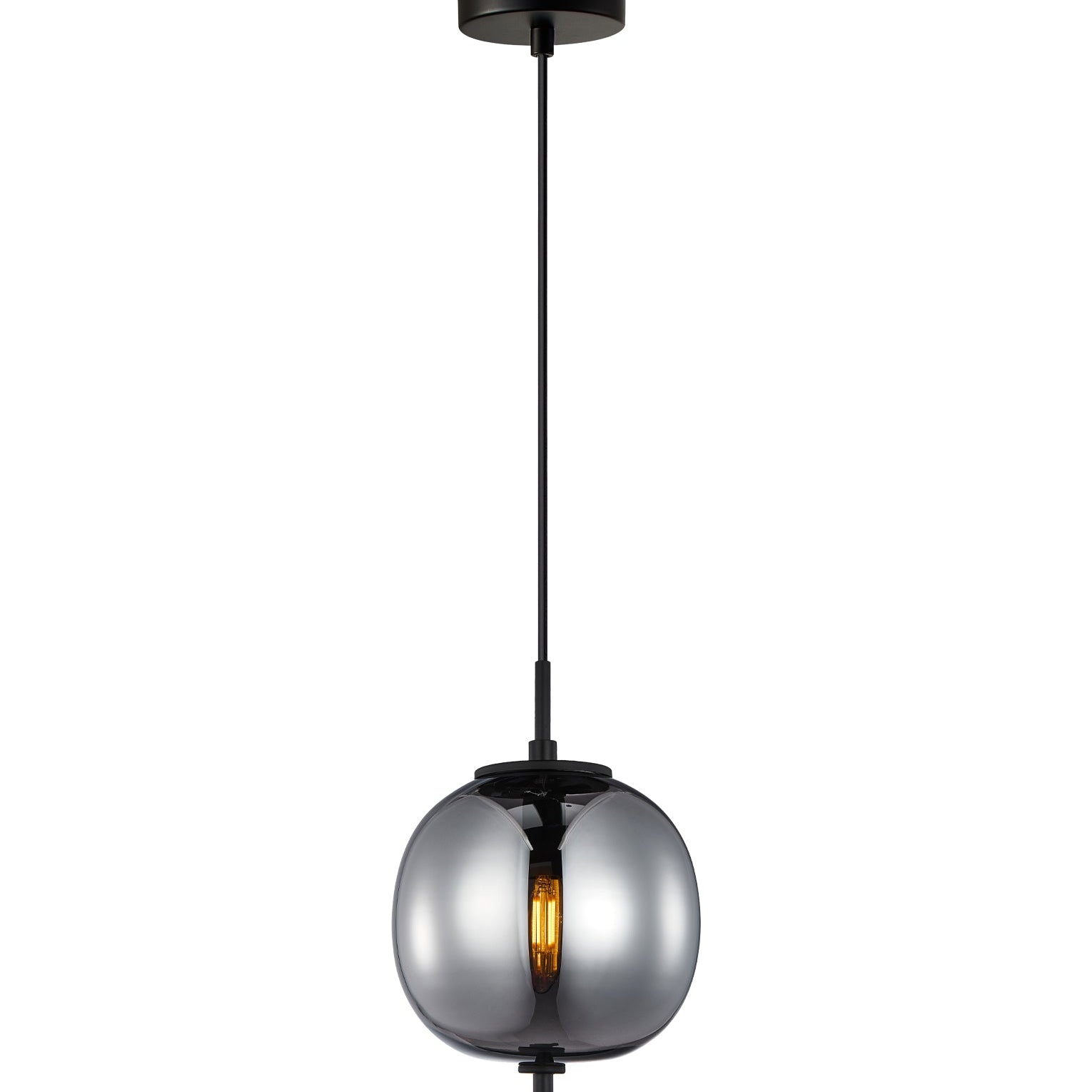  Smokey Black Mirror Finish Glass Round Pendant Lights