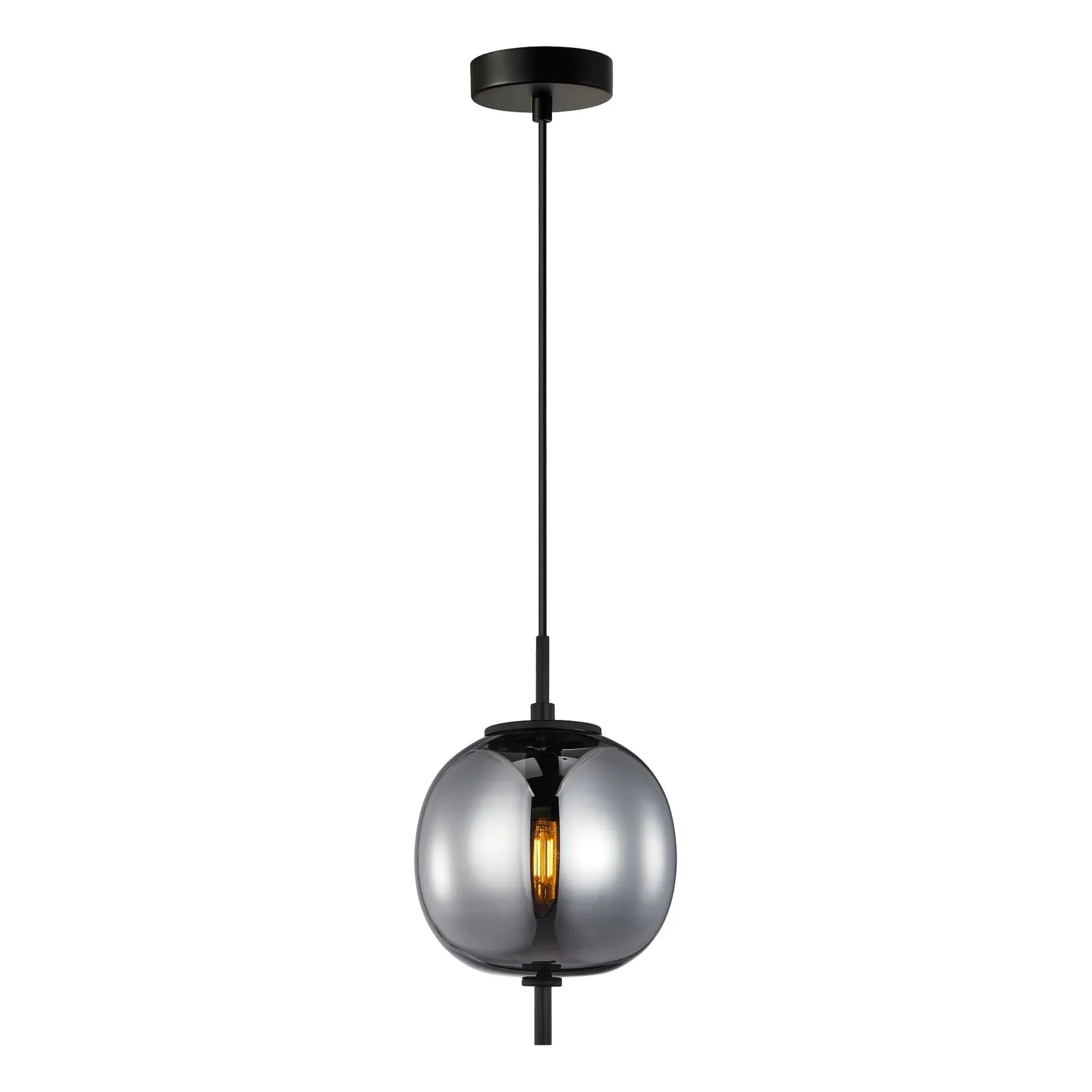 PINO: Interior Opal Matte / Smokey Black Mirror Finish Glass Round Pendant Lights