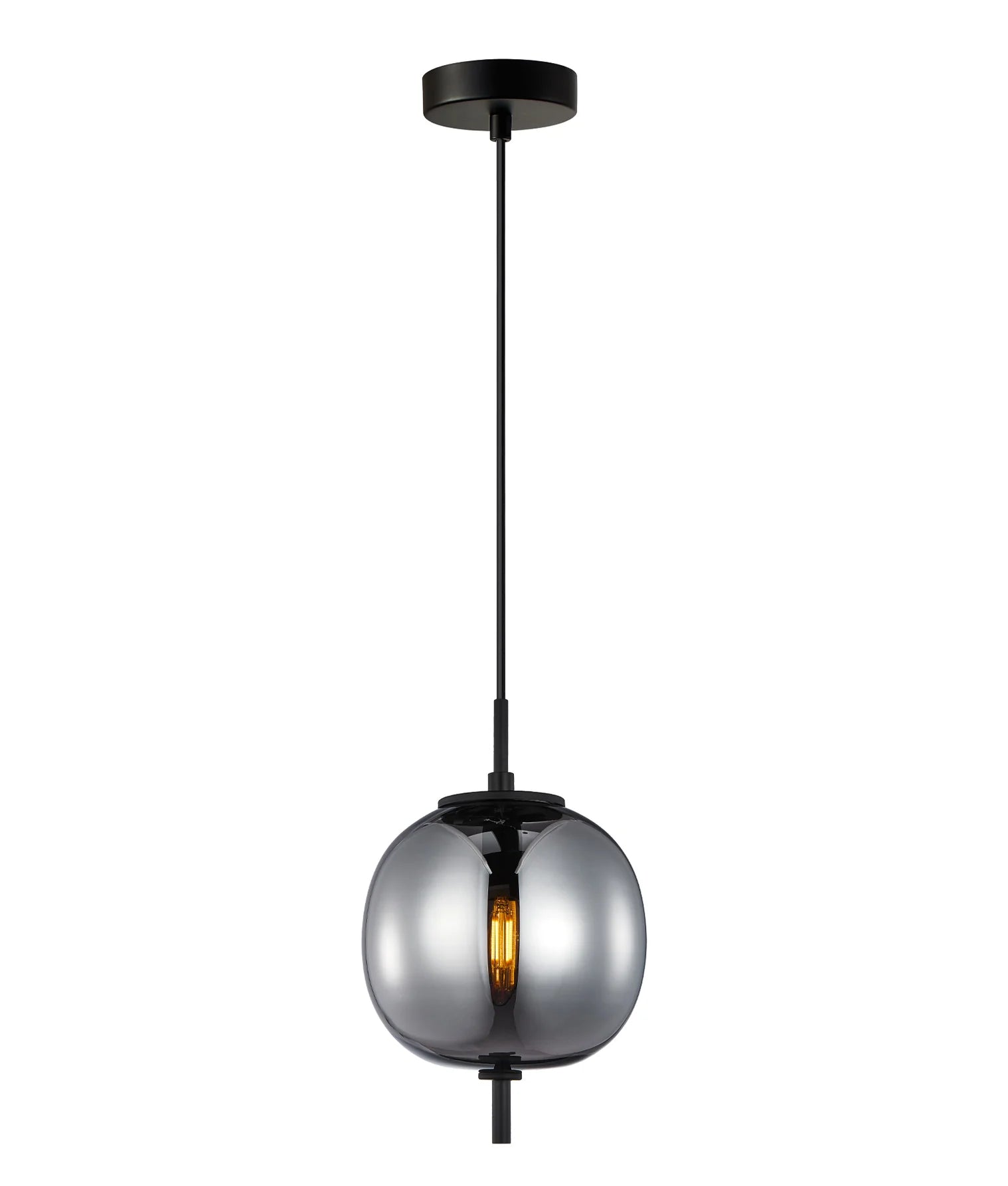  Smokey Black Mirror Finish Glass Round Pendant Lights