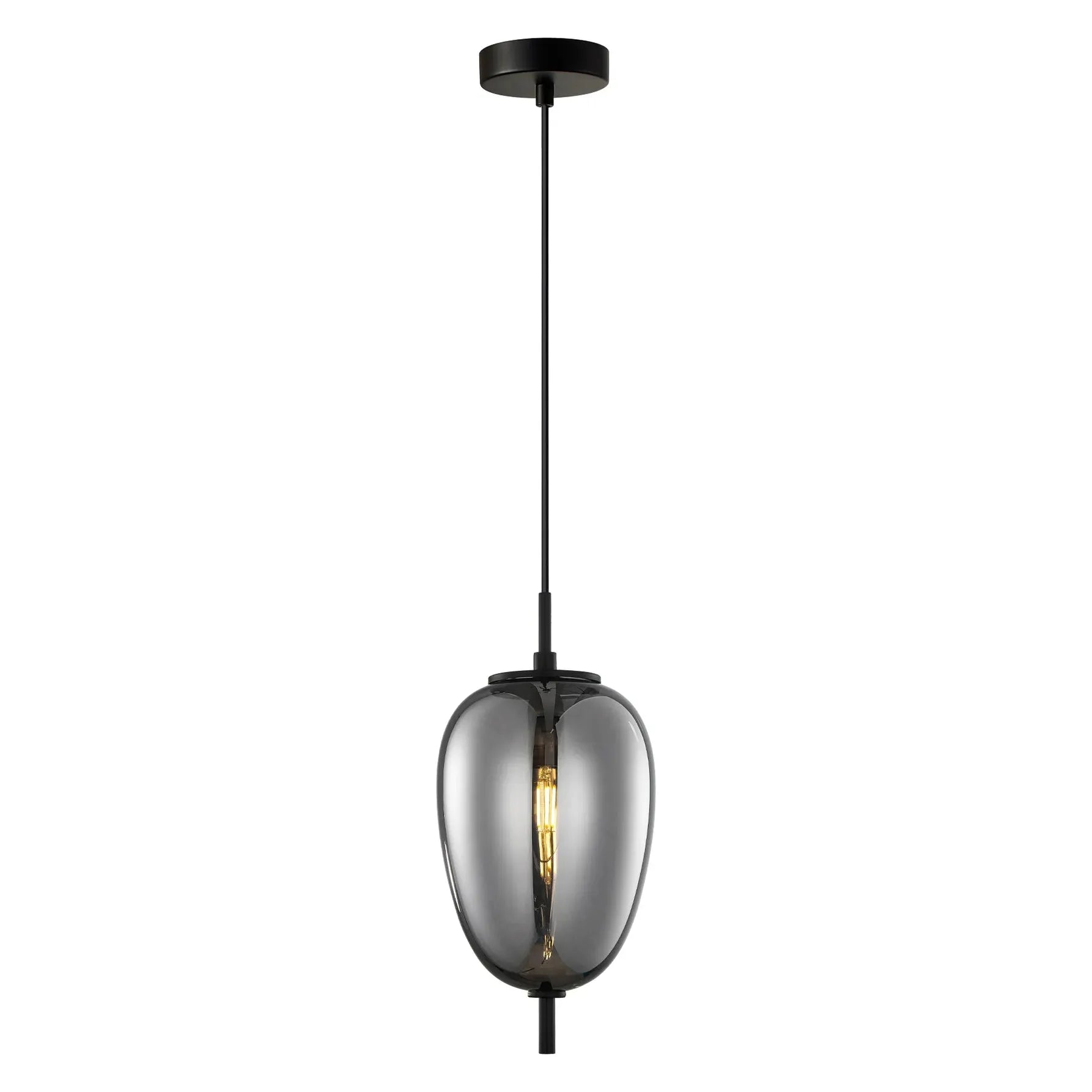 PINO: Interior Opal Matte / Smokey Black Mirror Finish Glass Oval Pendant Lights