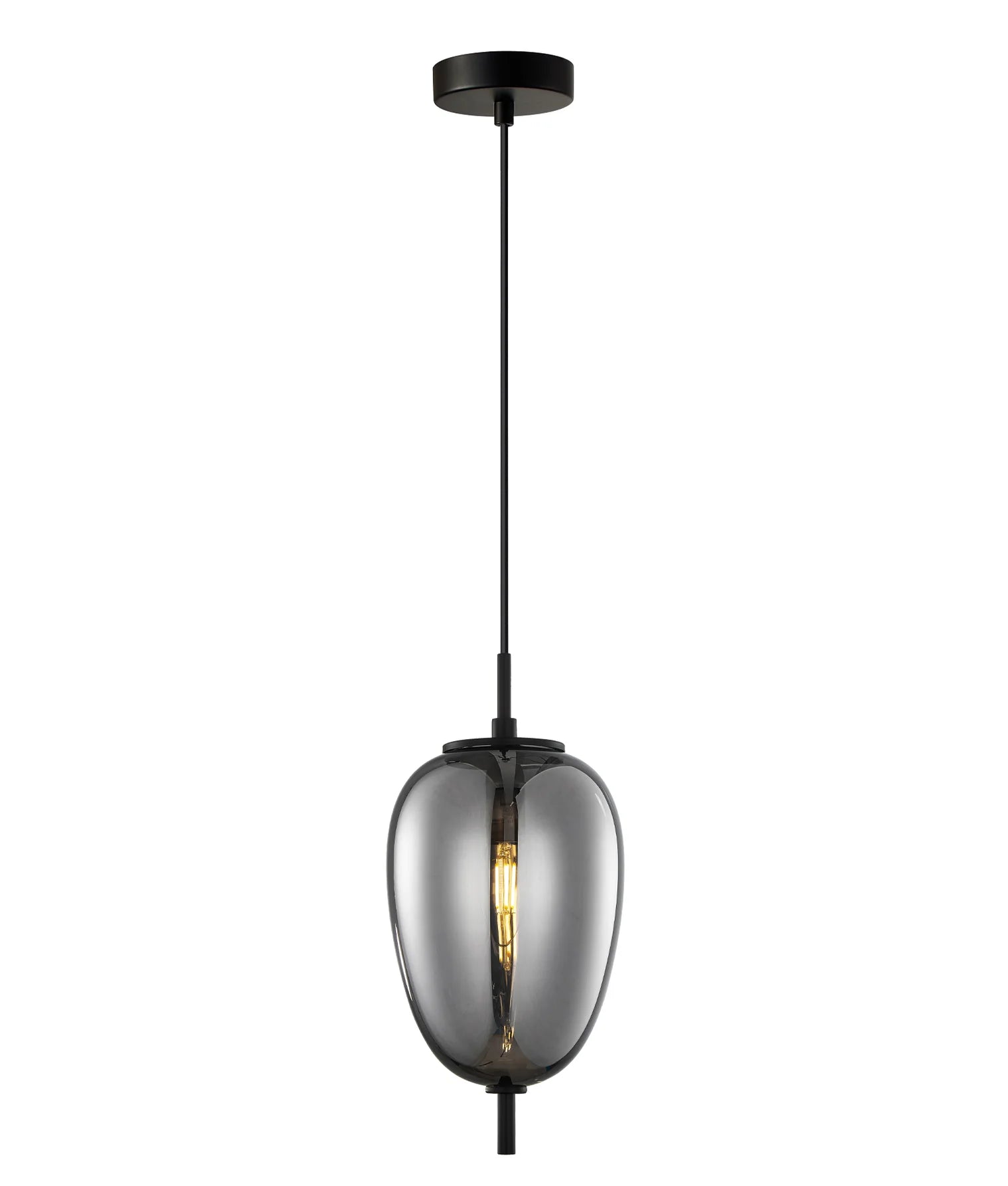  Smokey Black Mirror Finish Glass Oval Pendant Lights