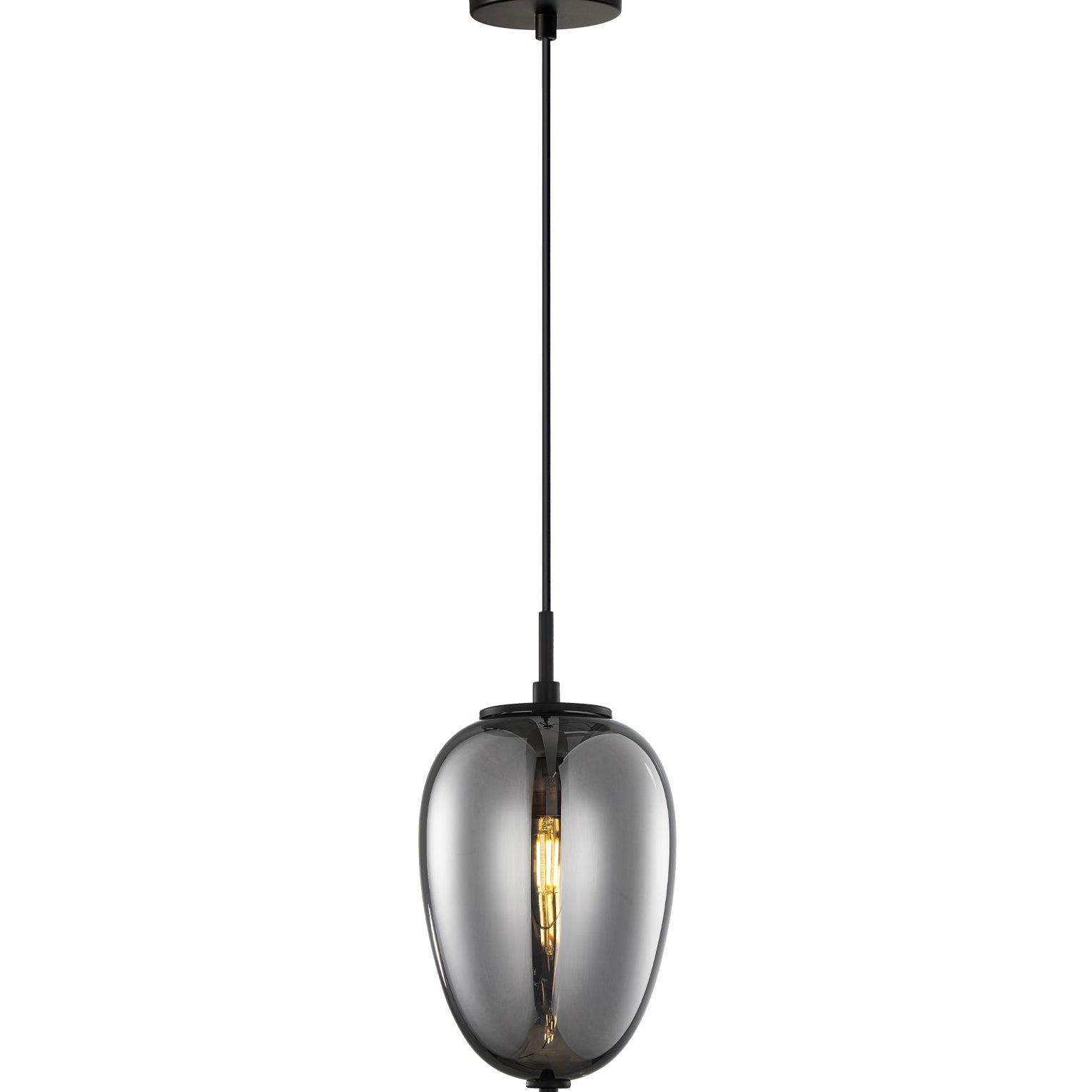  Smokey Black Mirror Finish Glass Oval Pendant Lights