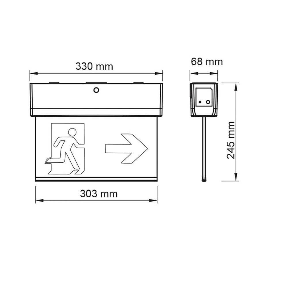Surface Emergency LED Exit Sign 2.8W Black Polycarbonate