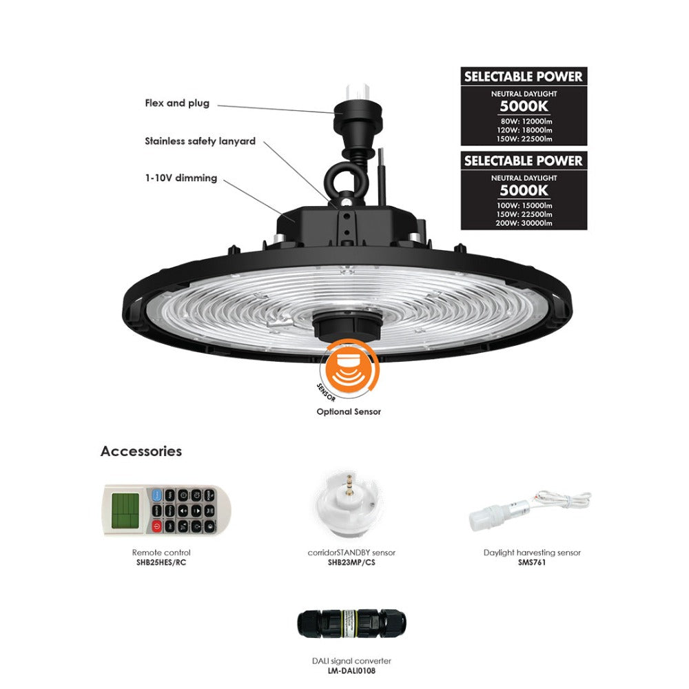 UFO LED High Bay Light 80W Black 5000K