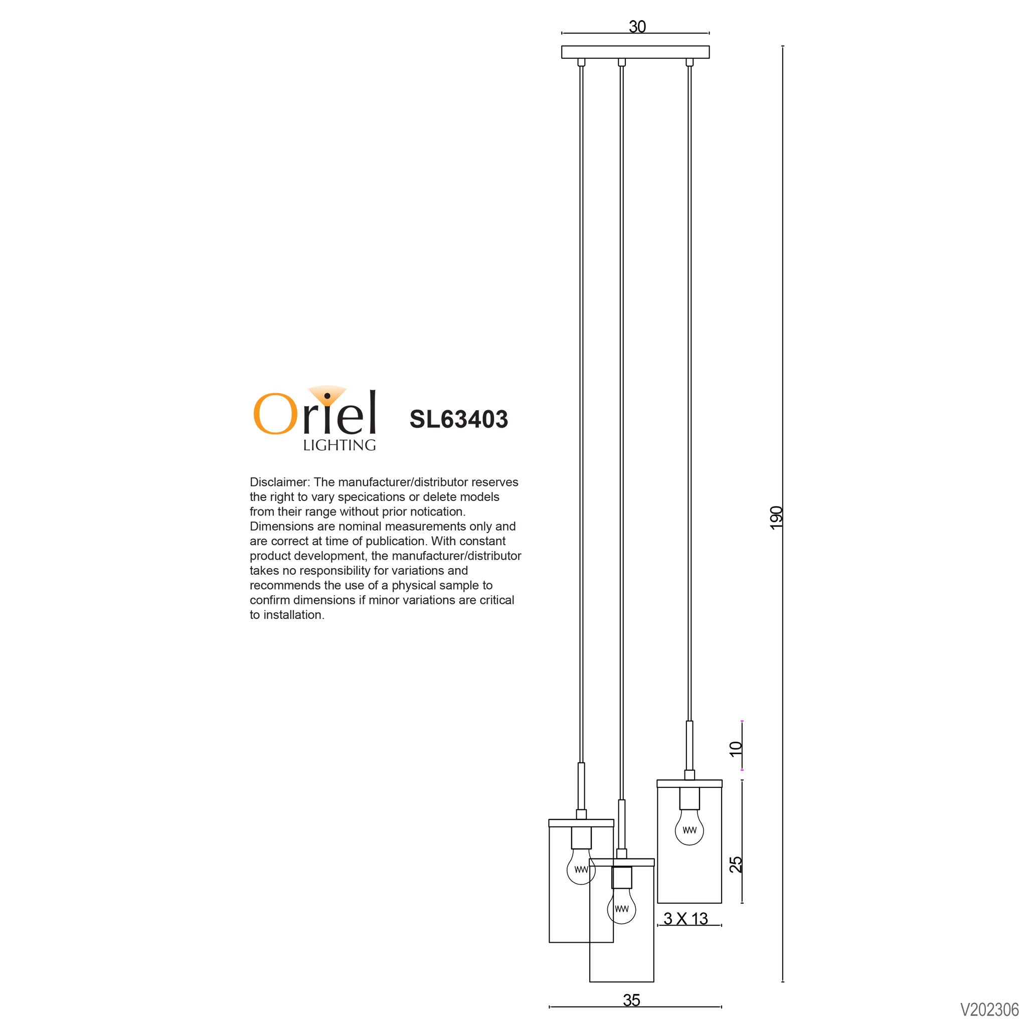 RAYMONT 3LT PENDANT - 3 Light Multi Drop Pendant