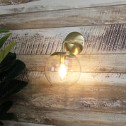 NEWTON WALL LIGHT BB - Brushed Brass and Clear Glass Wall Light