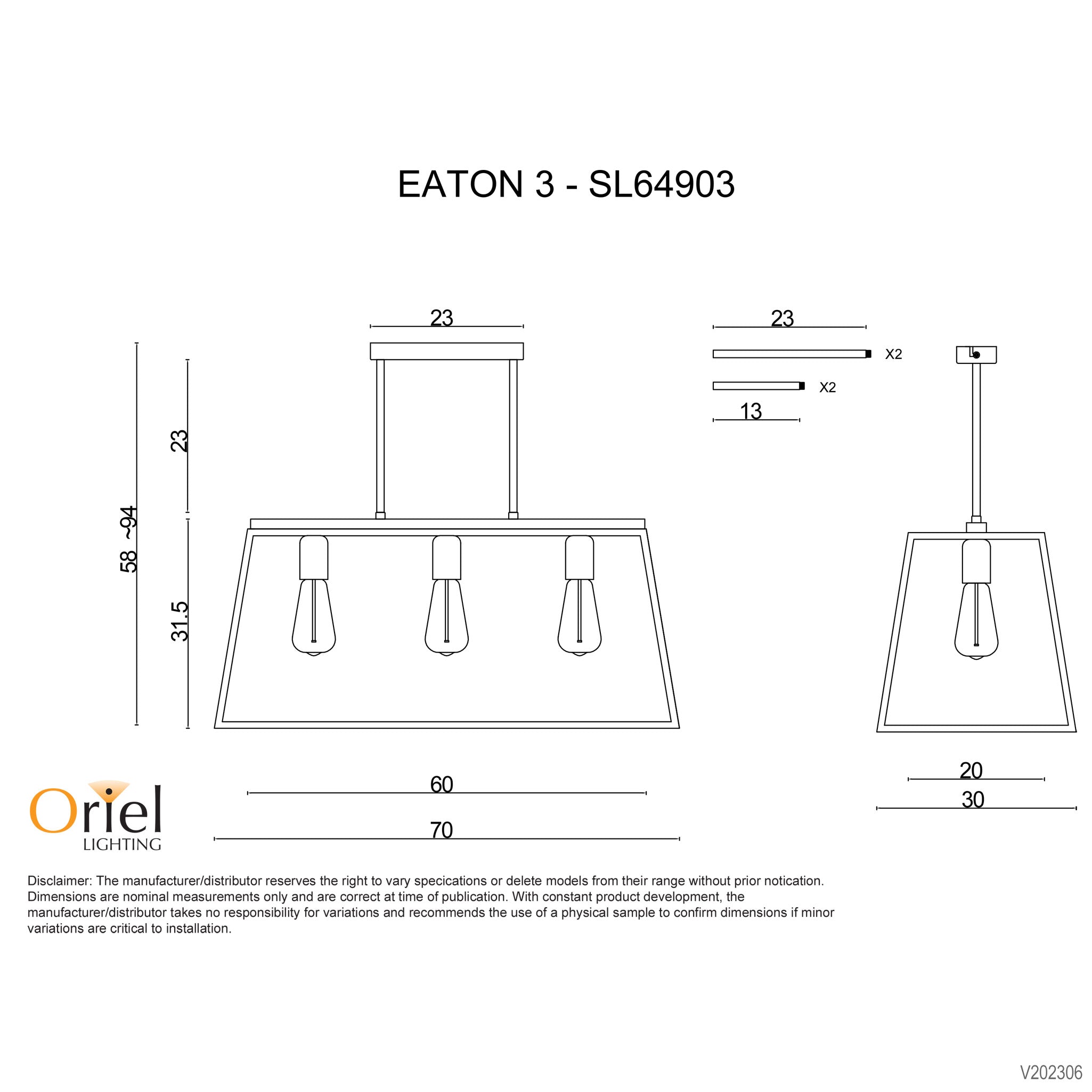 EATON 70 - 3-light 70cm Urban Retro Pendant