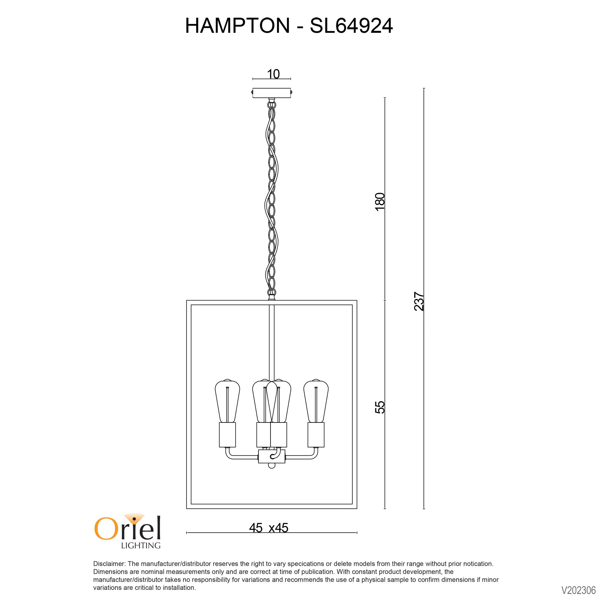 HAMPTON - 4 Light Classic Metal Pendant