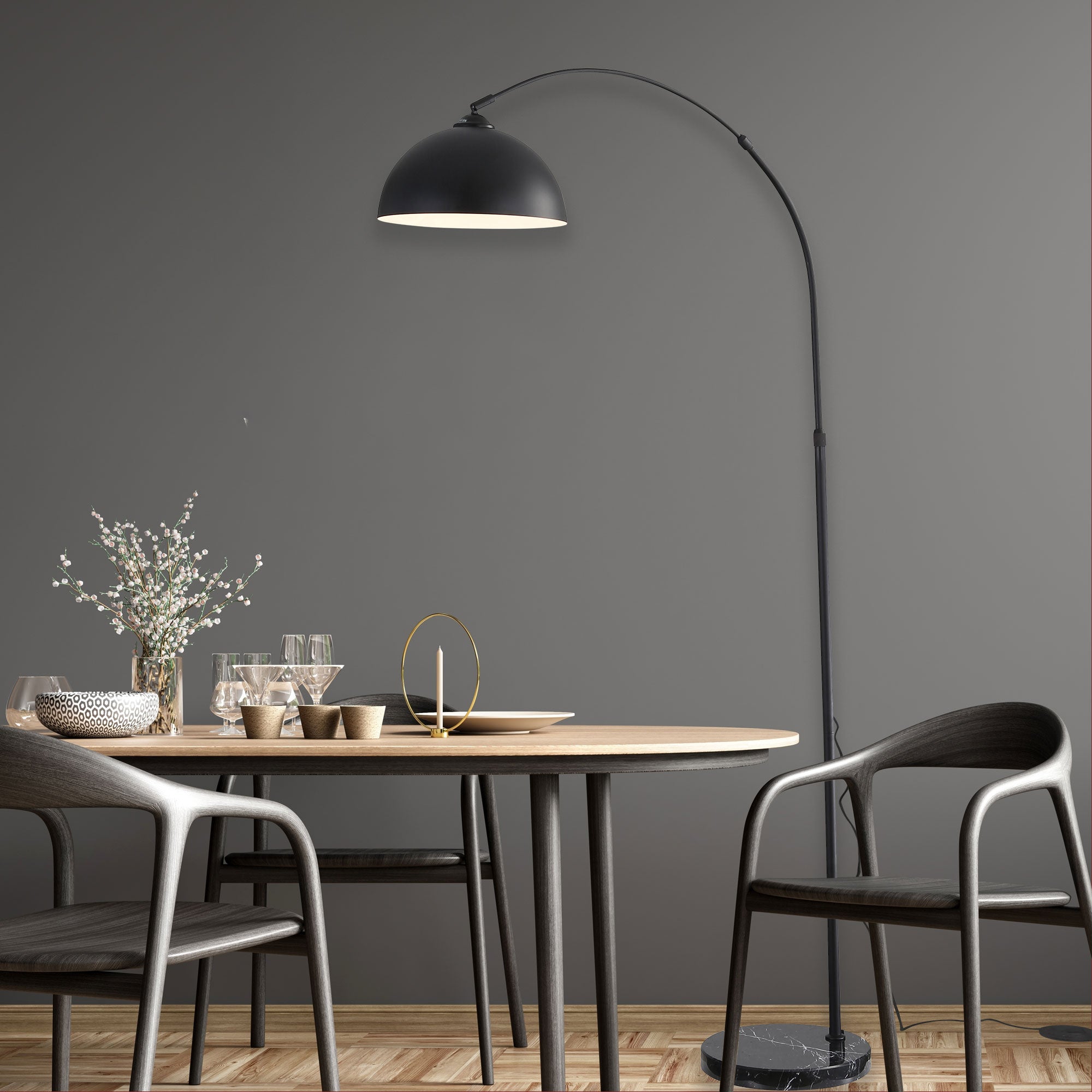 MARMO BLACK - Arc Floor Lamp with Marble Base