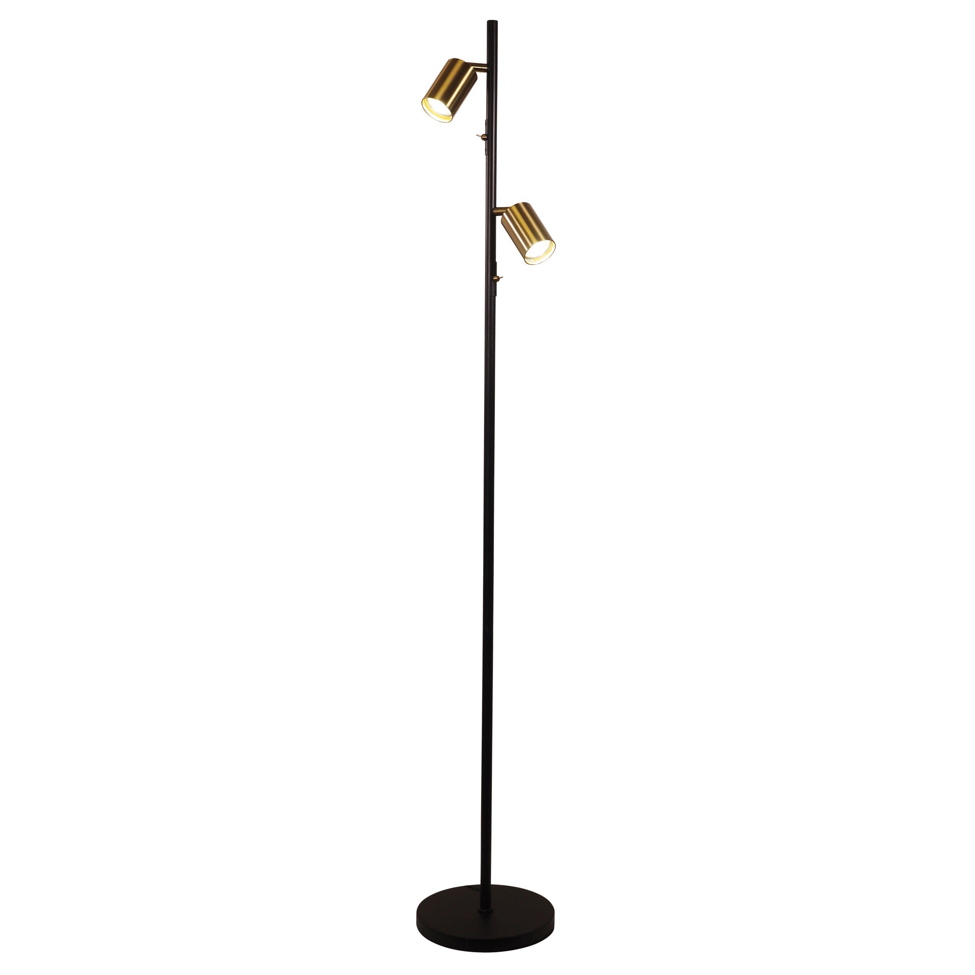 PONTE FLOOR BK/SB - Adjustable Twin Floor Lamp Black and Satin Brass