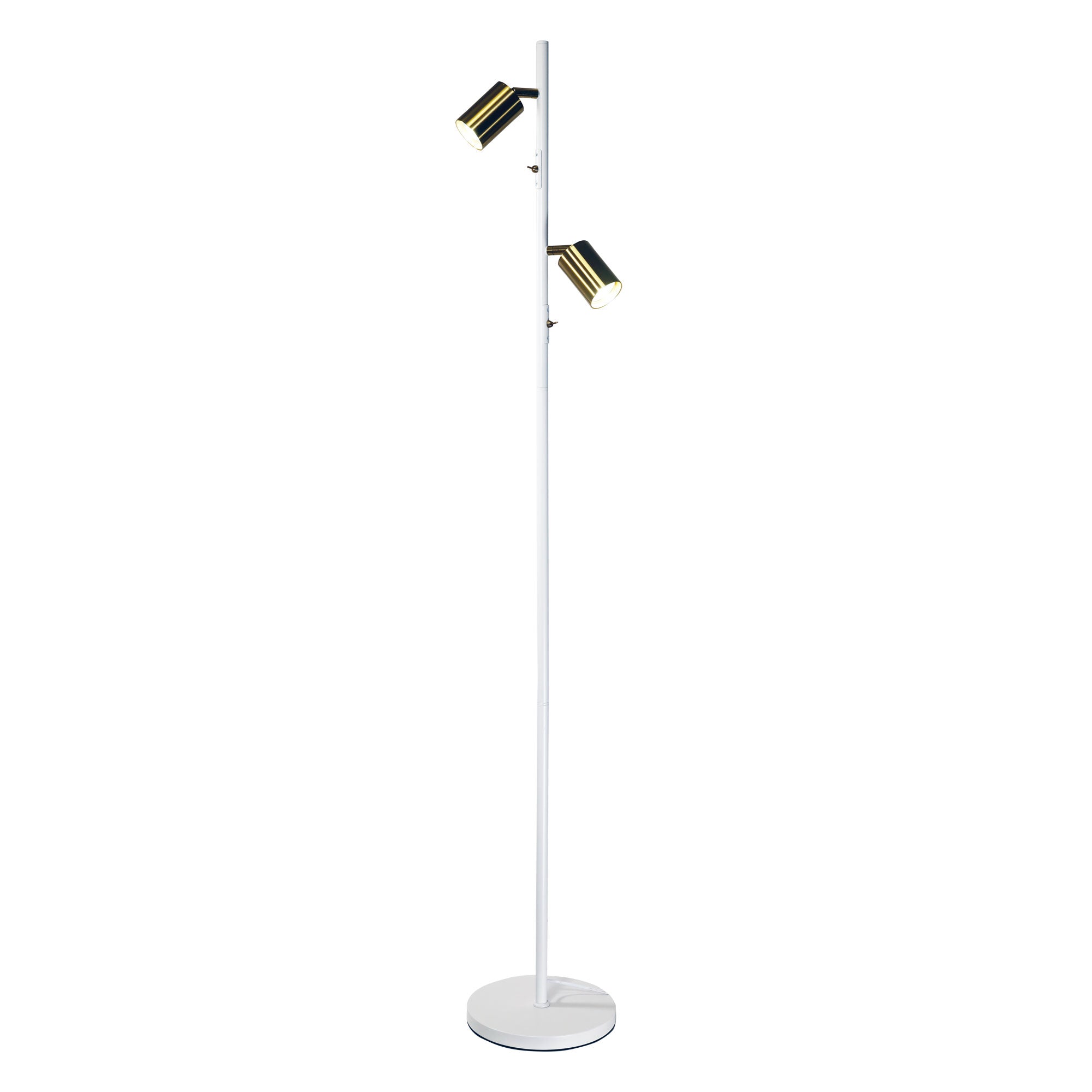 PONTE FLOOR WH/SB - Adjustable Twin Floor Lamp White and Satin Brass