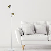 PONTE FLOOR WH/SB - Adjustable Twin Floor Lamp White and Satin Brass