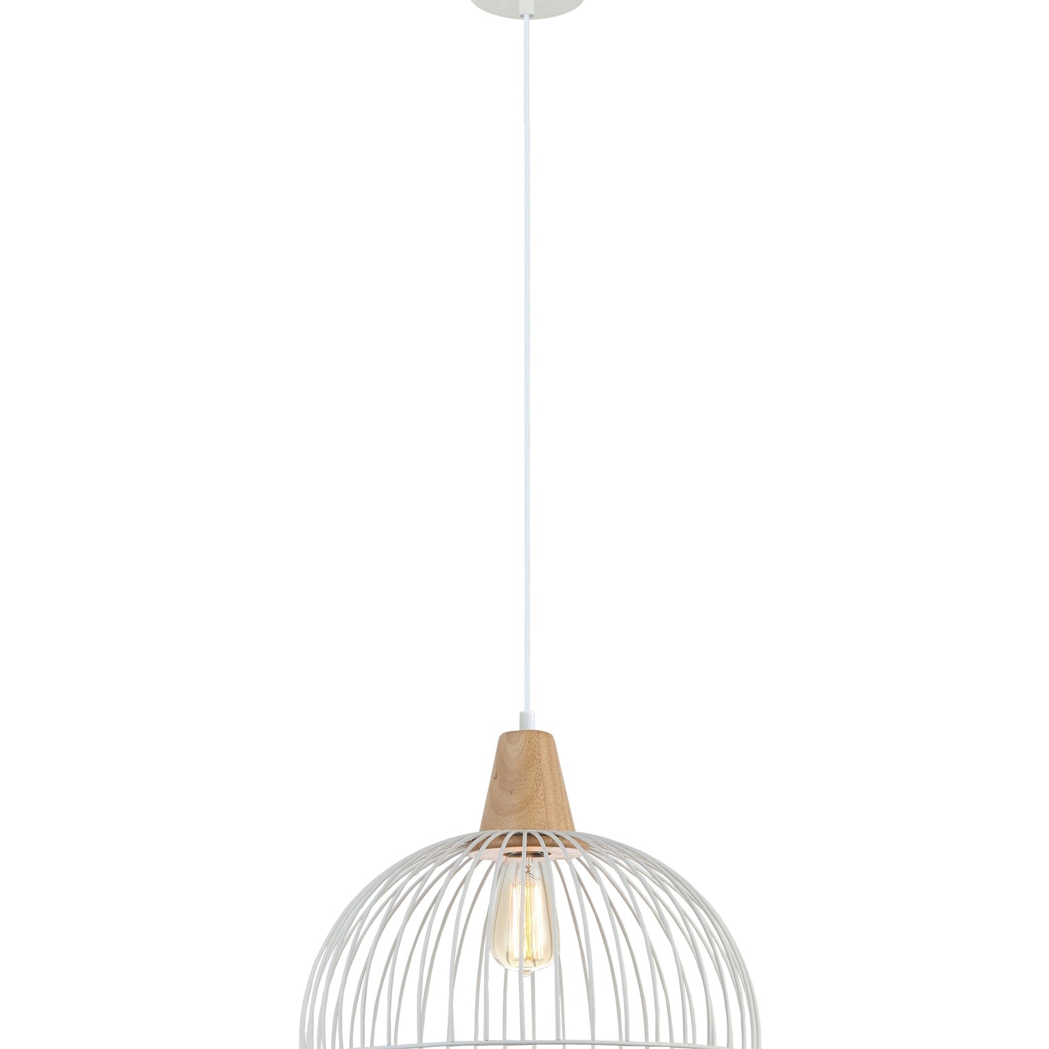 STRAND: Iron and Wood Dome Cage Pendant Lights