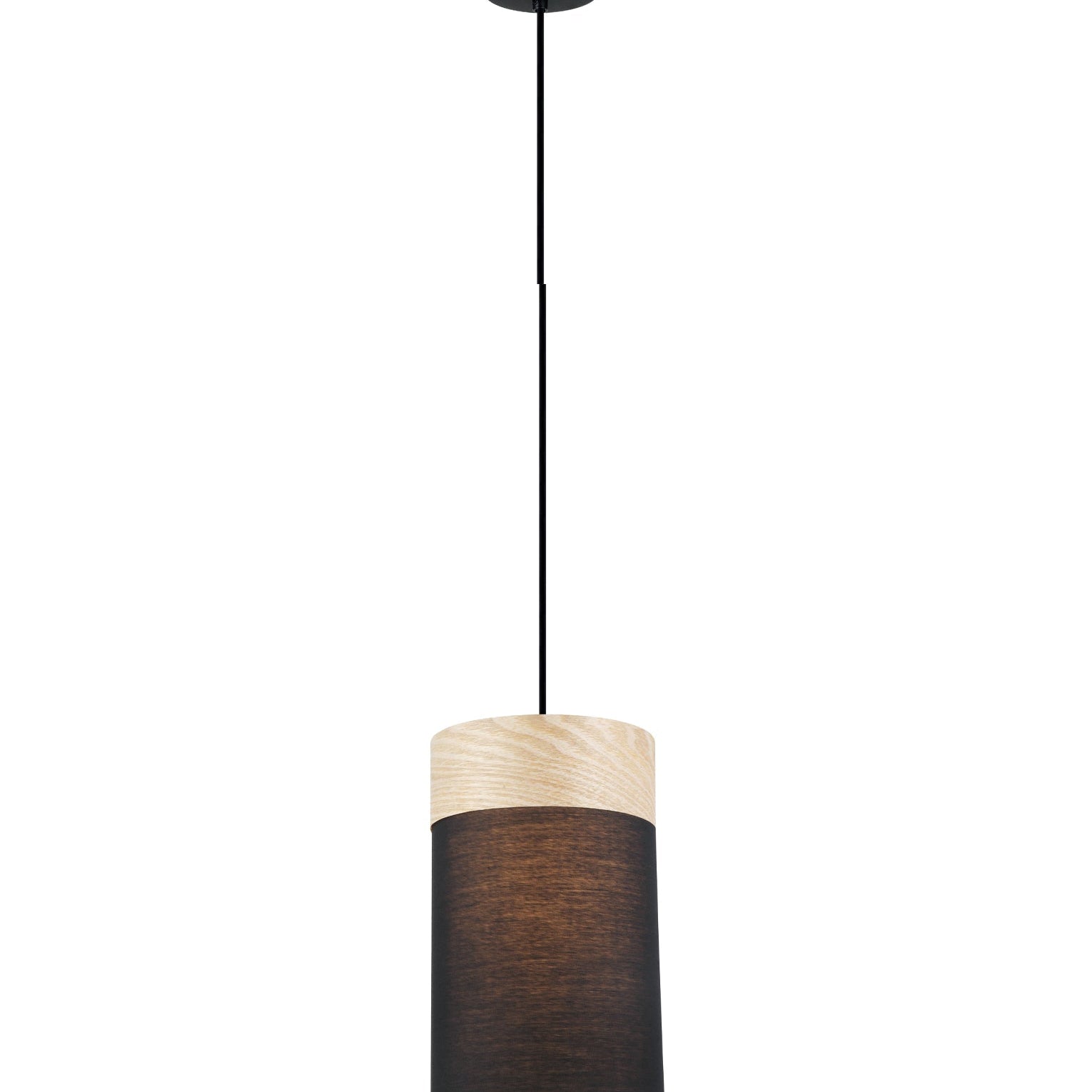 TAMBURA: Scandinavian Small Round Cloth Shade with Wood Veneer Trim Pendant Lights