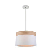 TAMBURA White Cloth Shade With Blonde Wood Trim 1 Light Pendant Large