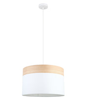 TAMBURA: Scandinavian Large Drum Cloth Shade with Wood Veneer Trim Pendant Lights