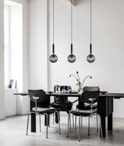 TRATTINO: Interior Bronze Amber / Smokey Black Spherical Glass Pendant Lights