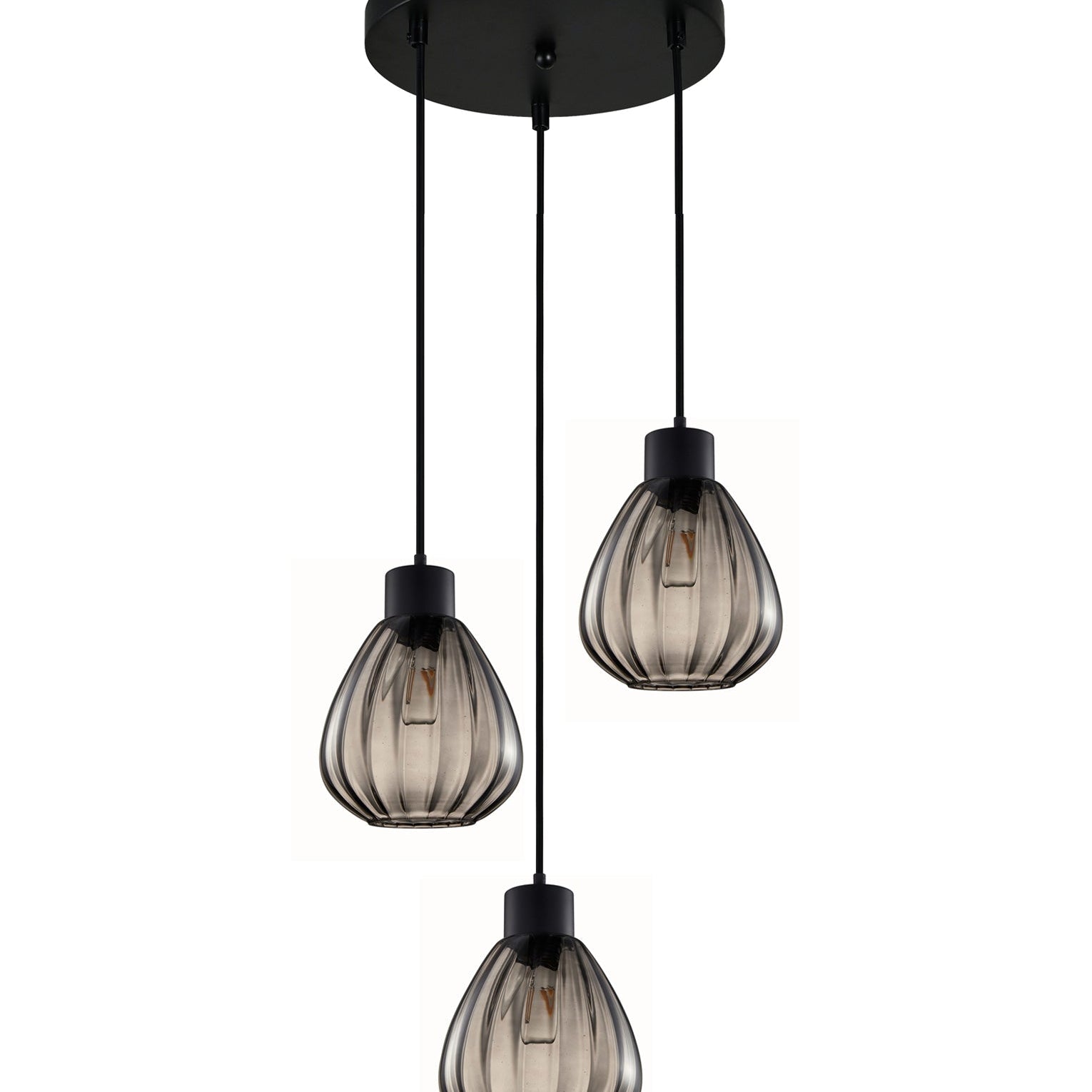  Smokey Black Wine Glass Ribbed Multiple Round Base Pendant Lights