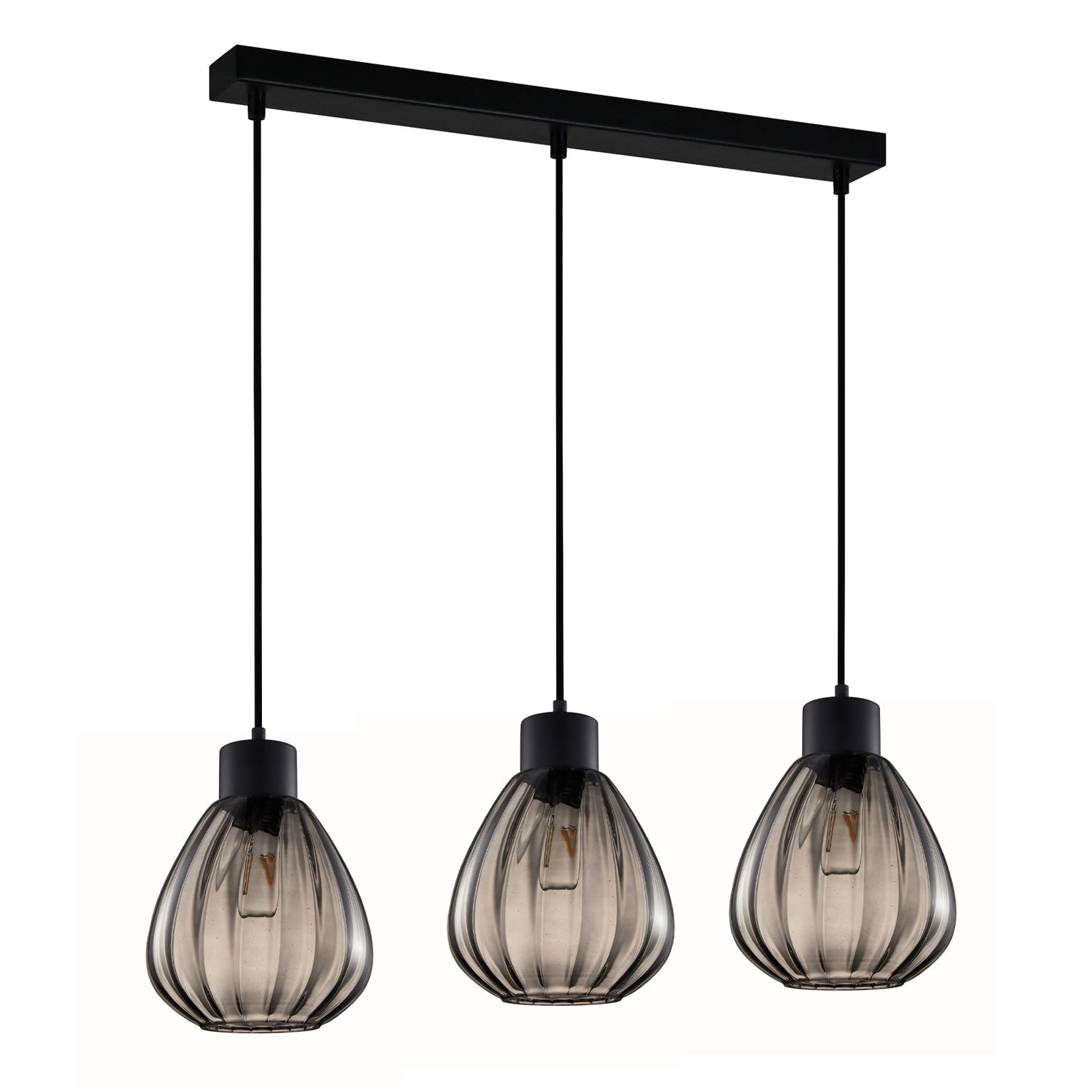  Smokey Black Wine Glass Ribbed Multiple Bar Base Pendant Lights