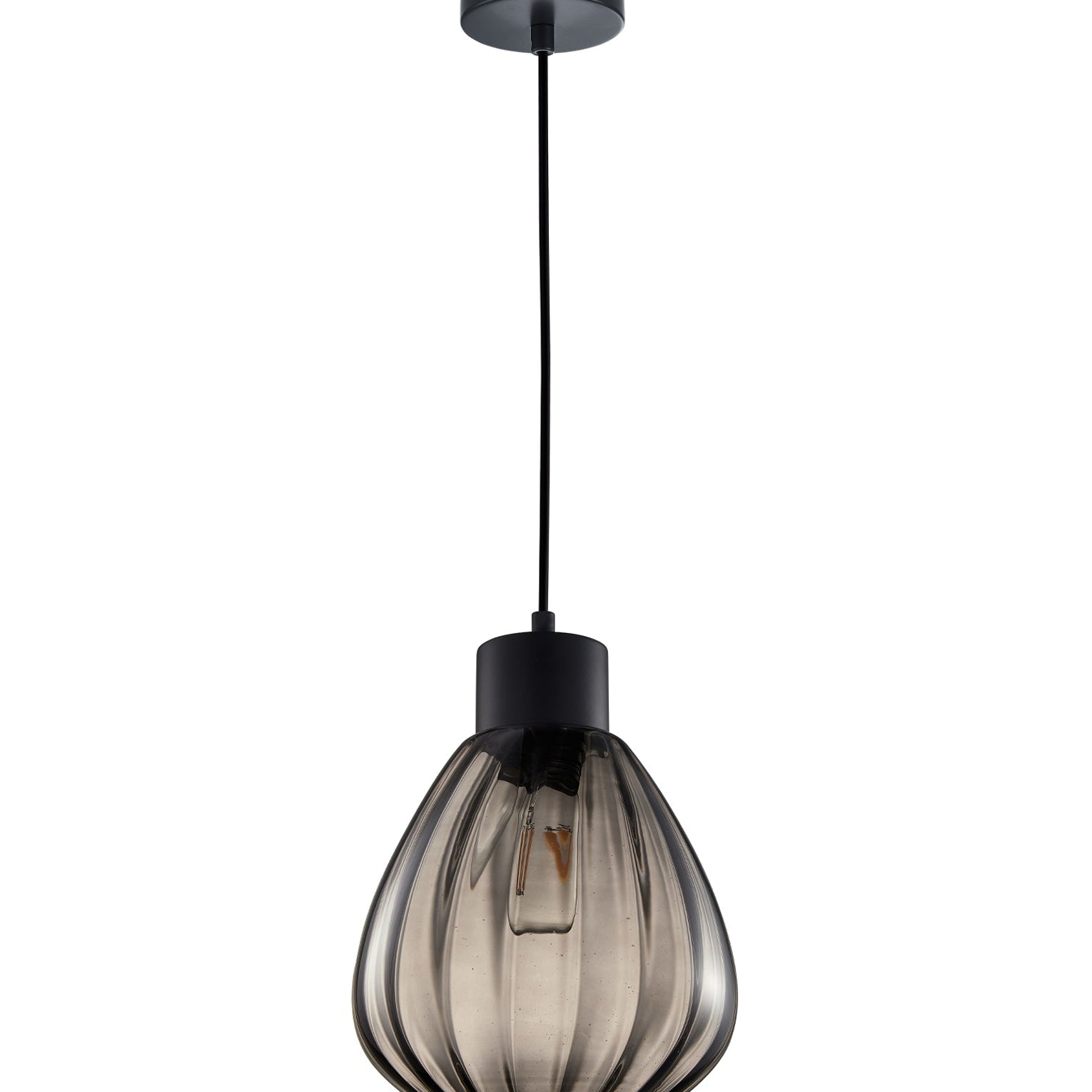 Smokey Black Wine Glass Ribbed Pendant Lights