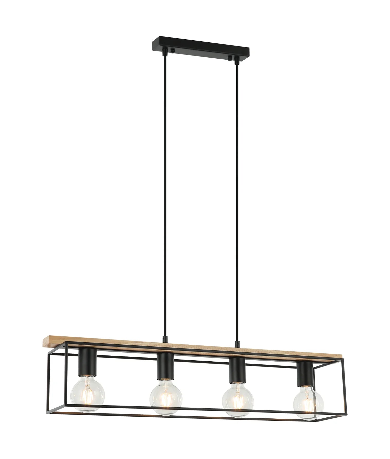 VIRUN: Interior Rectangular Frame Wood with Black Hardware Pendant Light