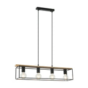 VIRUN: Interior Rectangular Frame Wood with Black Hardware Pendant Light