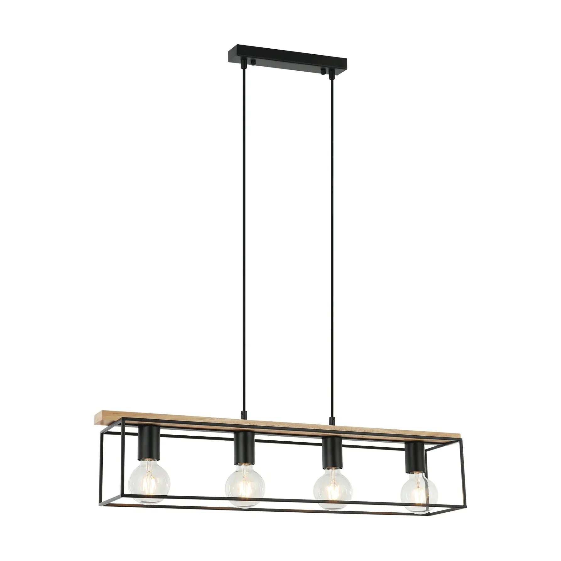 VIRUN: Interior Rectangular Frame Wood with Black Hardware Pendant Light