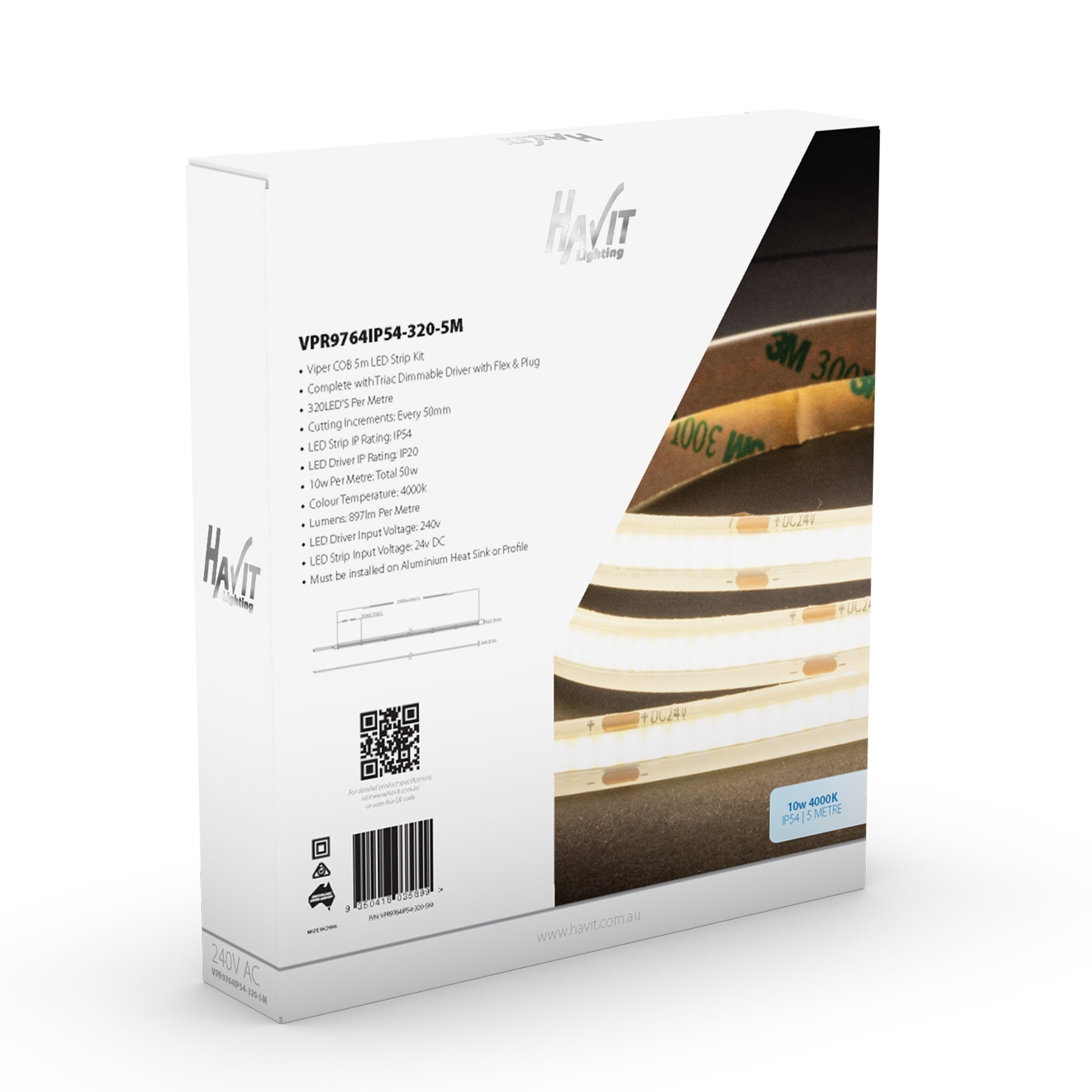 Havit Lighting Viper COB 10w Per Metre 5m LED Strip kit 4000k