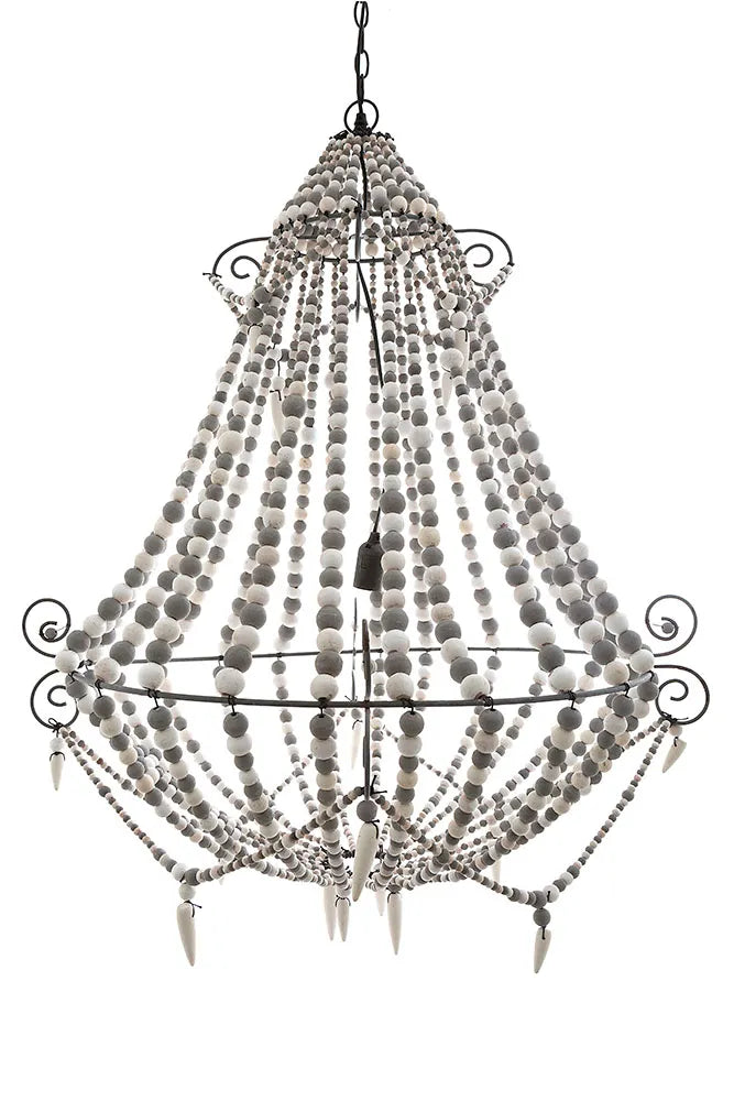 Beaded Chandelier White Timber