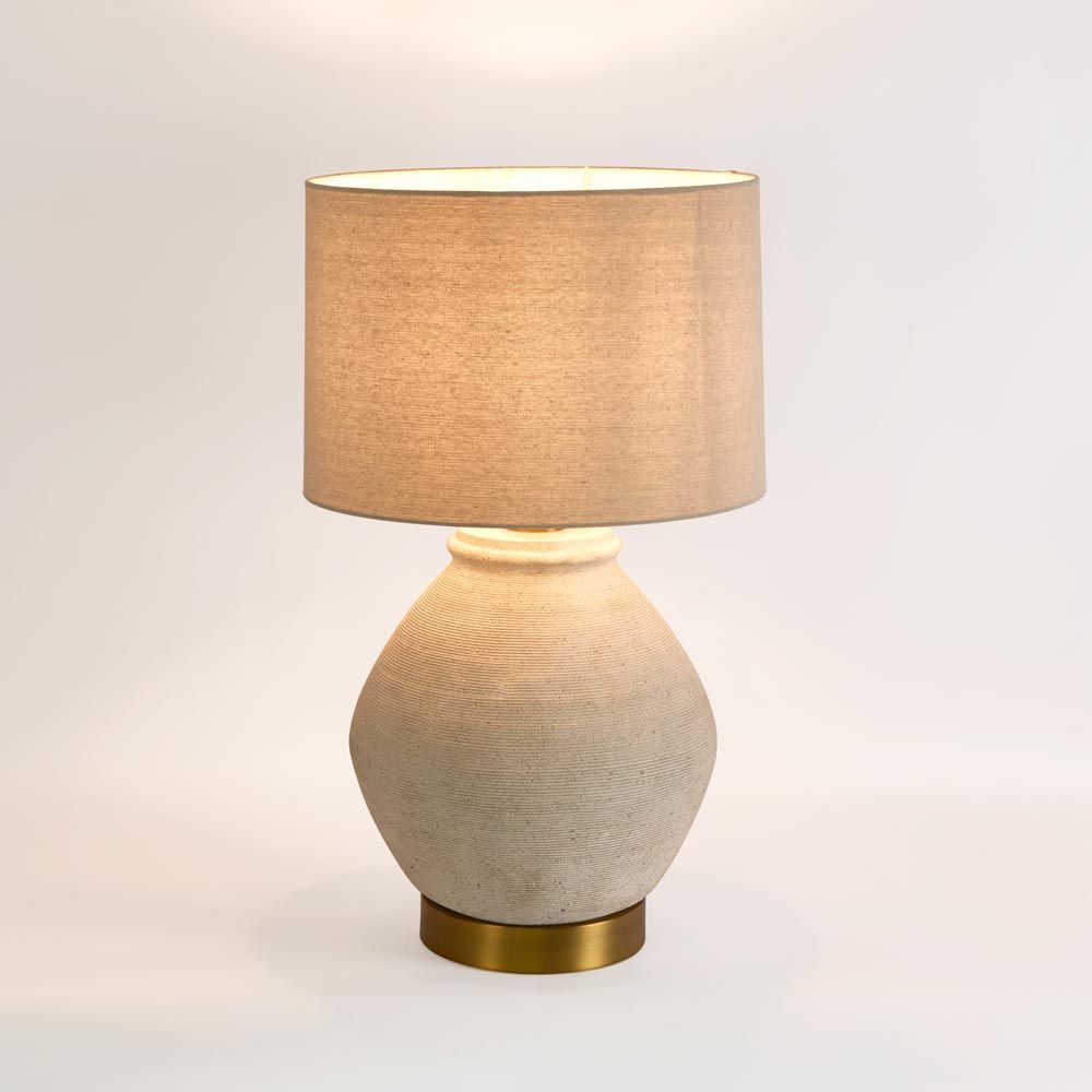 Forbes Table Lamp White Sandstone Base With Linen Shade