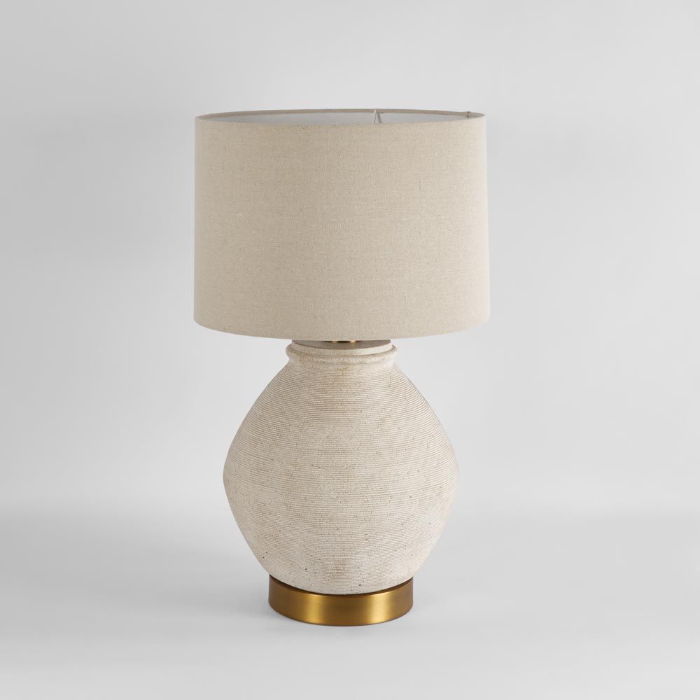 Forbes Table Lamp White Sandstone Base With Linen Shade