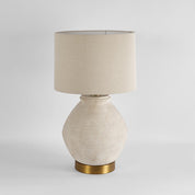 Forbes Table Lamp White Sandstone Base With Linen Shade