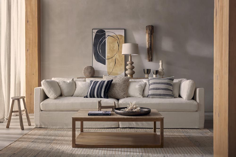 Linden Table Lamp Sandstone Base With Linen Shade