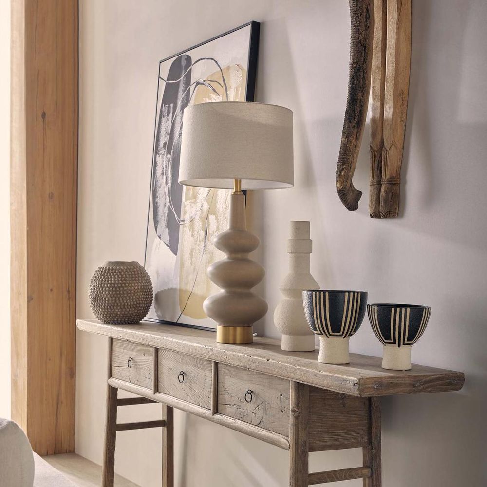 Linden Table Lamp Sandstone Base With Linen Shade