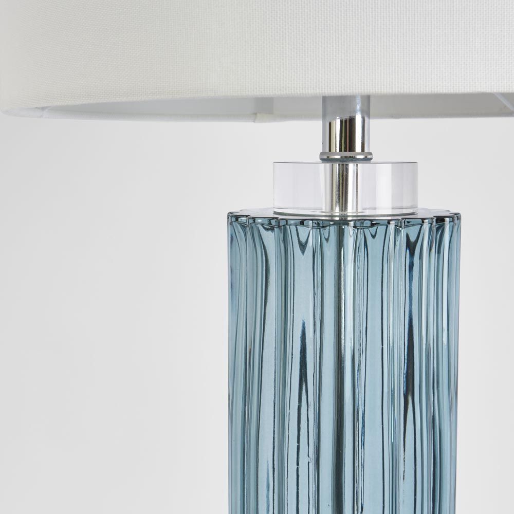 Serento Table Lamp Blue Glass Base With White Shade