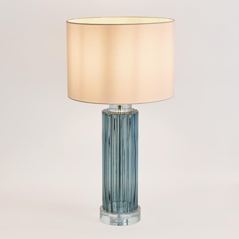 Serento Table Lamp Blue Glass Base With White Shade