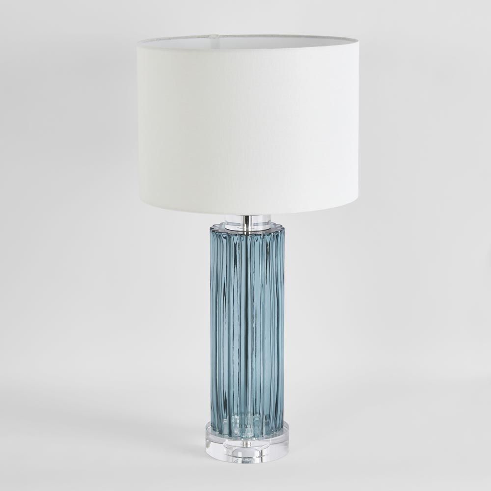 Serento Table Lamp Blue Glass Base With White Shade