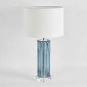 Serento Table Lamp Blue Glass Base With White Shade