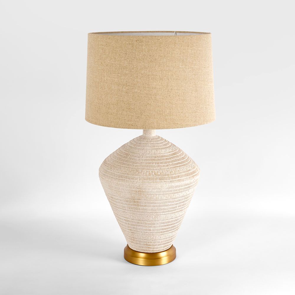 Caufield Table Lamp White Sandstone Base With Linen Shade