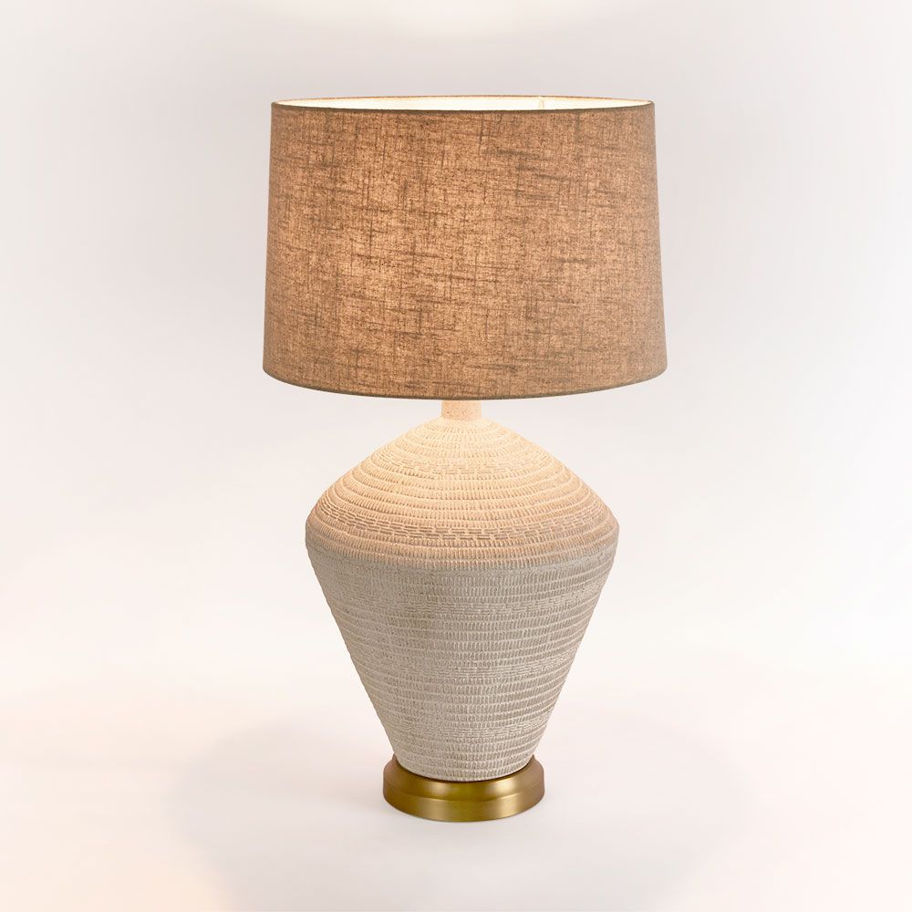 Caufield Table Lamp White Sandstone Base With Linen Shade