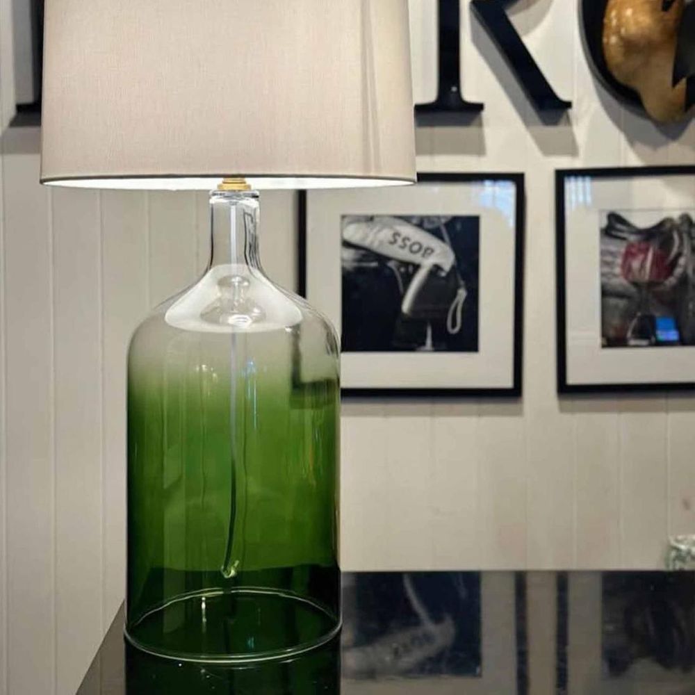 Henley Table Lamp Green Glass Base With White Shade