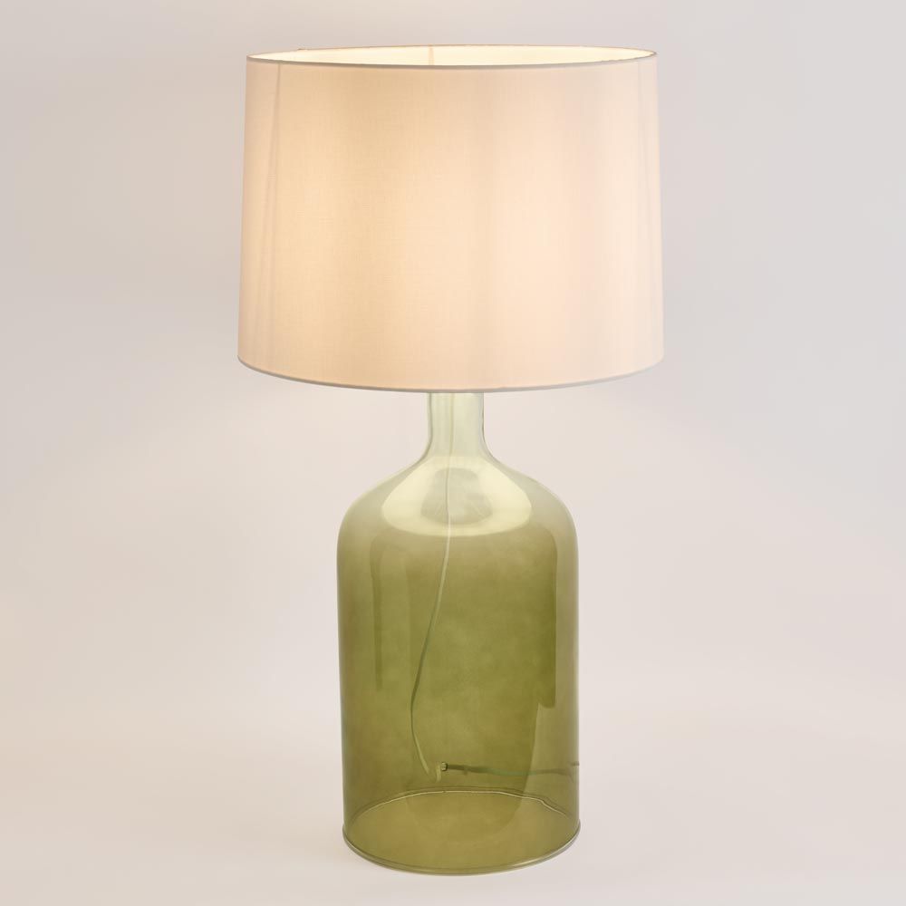 Henley Table Lamp Green Glass Base With White Shade