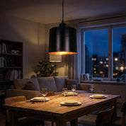 Portofino Large 1 Light Metal Drum Pendant Matt Black, Copper